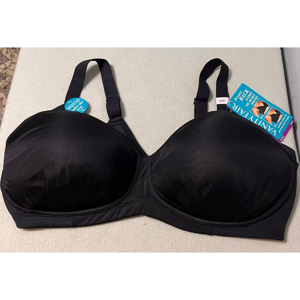 Vanity Fair Beauty Back Smoothing Wirefree Bra 42D Black 71267 New With Tags